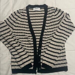 Old Navy Women's Black and Cream Striped Cardigan